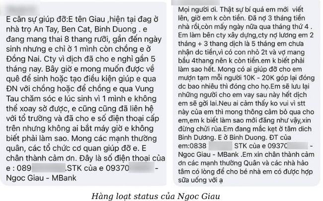 Ngoc Giau dang status xin tien tren MXH