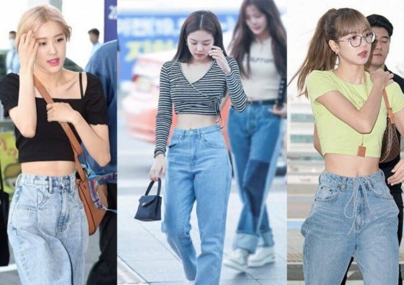 quan jean ong rong mac voi ao croptop