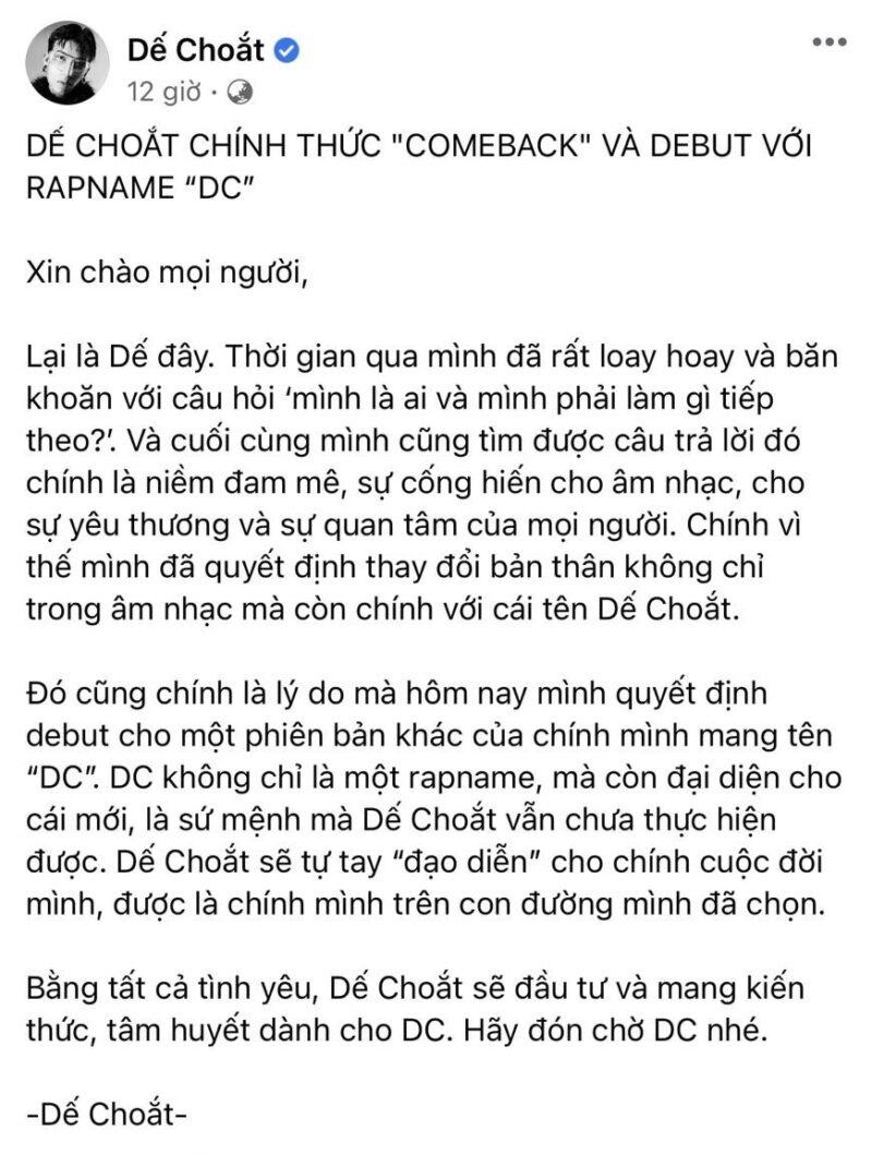 rapper de choat doi nghe danh